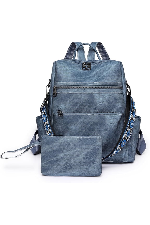 Backpack Purse for Women, PU Leather Backpack Purse, Waterproof Anti-Theft Women Backpack, Fashion Multi-Pocket Shoulder Bag Handbag With Clutch(Blue)