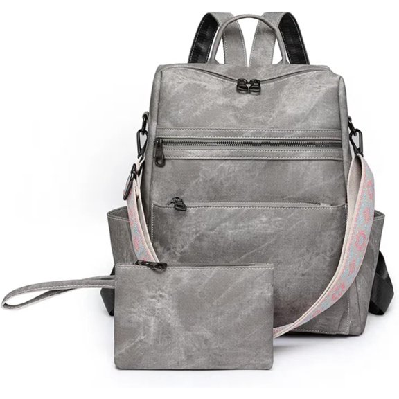 Backpack Purse for Women, Waterproof PU Leather Back pack, Anti-Theft Women Backpack, Lightweight Fashion Multipurpose Purse Shoulder Bag Handbag, Grey