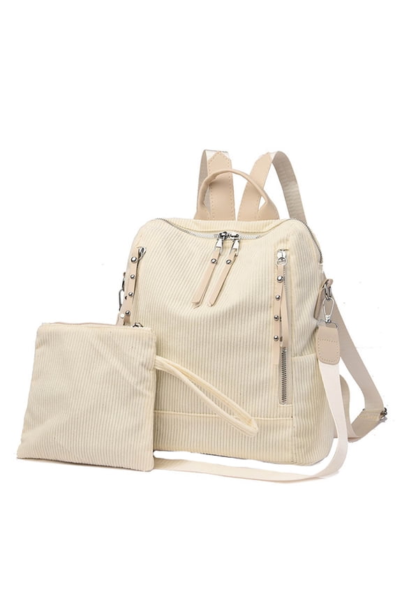 Backpack Purse for Women,Corduroy Travel Satchel Handbag,Convertible Design Bag with Wallet,2 Piece