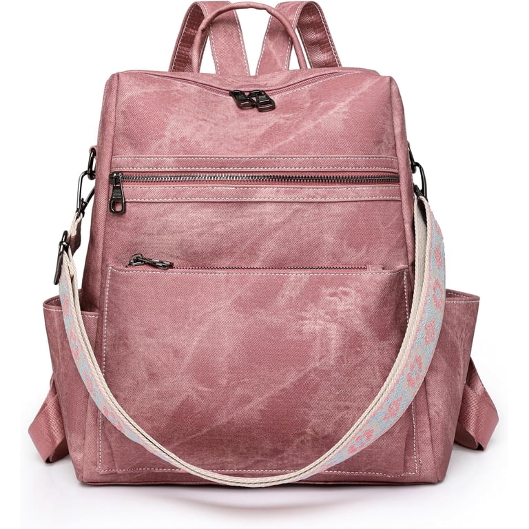 WOMEN PU Leather Backpack Purse Convertible Ladies Fashion A-Pink Convertible Italian Leather Backpack/Crossbody Pink main image 4