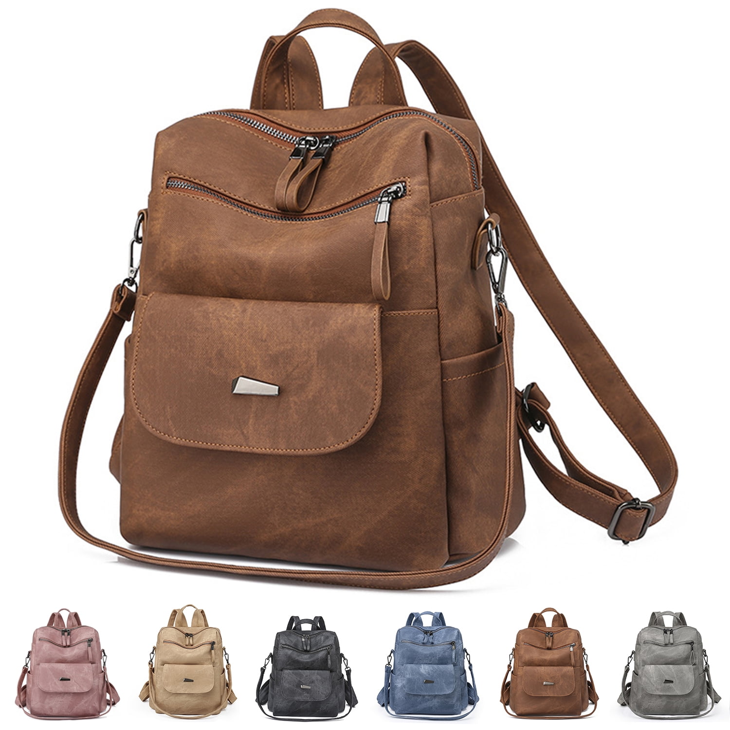 Backpack Purse for Women PU Leather Designer Travel Backpack Large Fashion  College Shoulder Bags(Blue) 