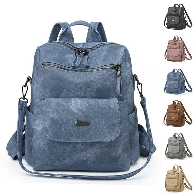 Backpack Purse for Women, PU Leather Fashion Backpacks Handbags Travel Back  Pack Purses Shoulder Bag(Blue)