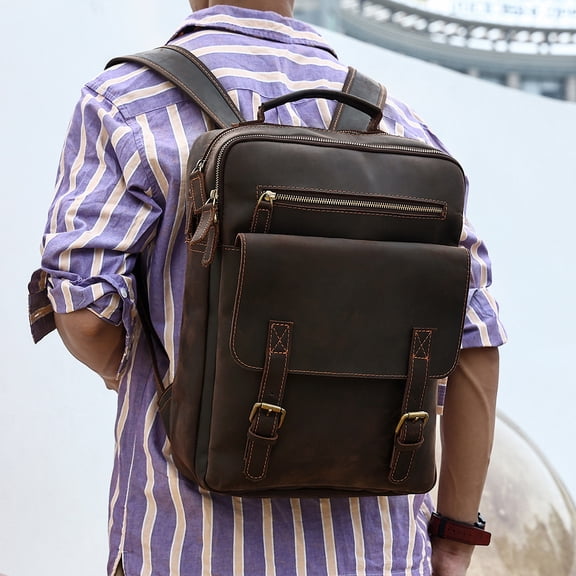 Backpack Retro Crazy Horse Leather Men,Brown