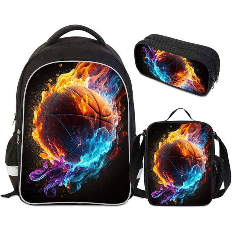 Backpack Set Basketball Backpack for School Bookbag with Lunch Box Perfect for Boys