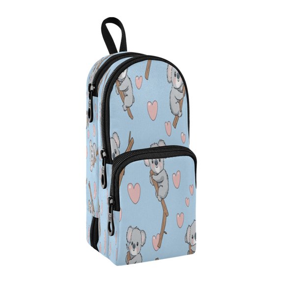 Backpack-Shaped Pencil Pouch 3-Compartment Large Capacity Stationery School Organizer Cute Koala Pattern