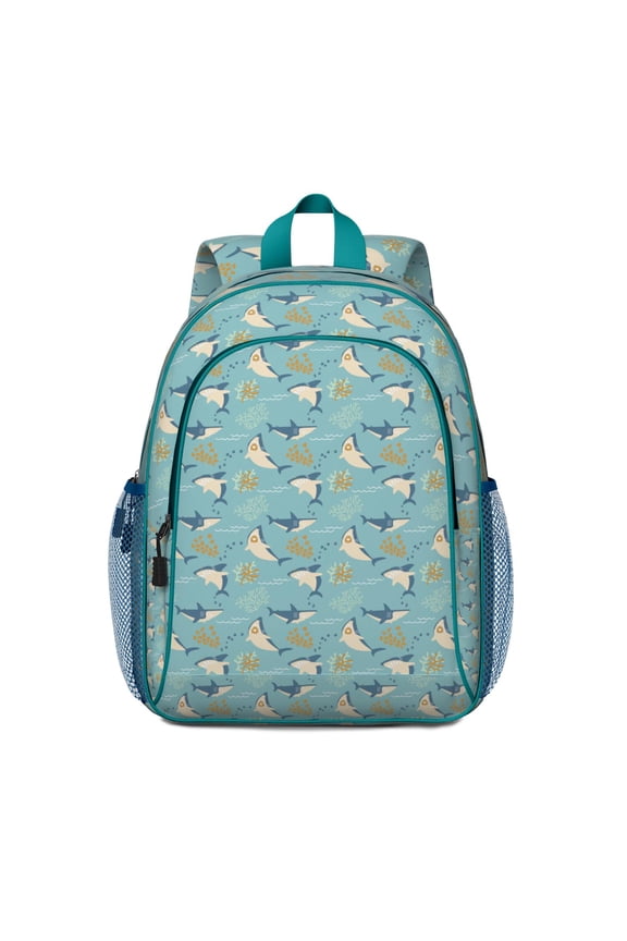 Backpack Showcasing Blue Shark and Ocean Wave Prints with Spacious Multi Pocket Organization for Business Essentials, Outdoor Adventures and Daily Carry
