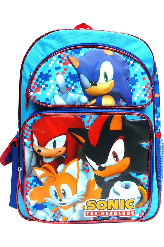 New Sonic, Shadow, Tails & Knuckles The Hedgehog 16 inch Large Backpack NEW