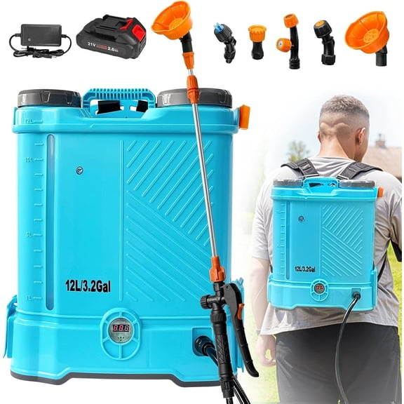 Backpack Sprayer 3.2 Gallon, 0-80 PSI Adjustable Sprayer Compatible with 18V , Sprayer with Wand, 5 Nozzles, 2.0Ah & Included