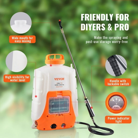 Backpack Sprayer 4 Gal, 12V 8Ah Rechargeable Battery, 0-90 PSI Adjustable Sprayer with 8 Nozzles & 2 Wands  Ideal for Weeding, Pest Control, and Cleaning (Wide Mouth Lid)