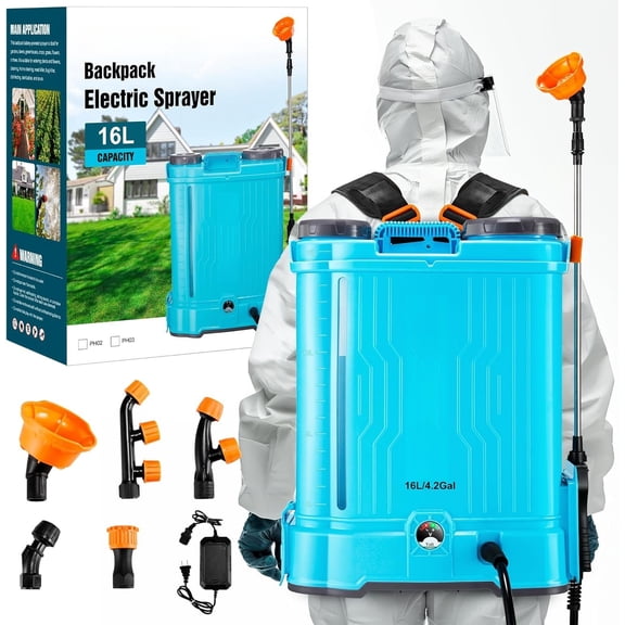 Backpack Sprayer 4 Gallon, with Auto Mixing, 100 PSI Backpack Sprayer 4 Gallon with 5 Nozzles, Electric Garden Pump Sprayer with 8Ah , for Weeding, Spraying & Cleaning