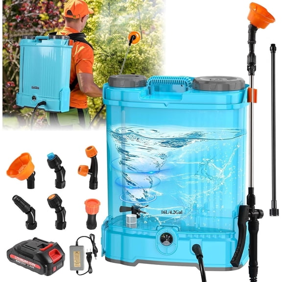Backpack Sprayer 4 Gallon with Auto-Mixing System, 2 Wands, Compatible with Makita 21V , 100 PSI Electric Sprayer with 21V 2.6Ah & 6 Nozzles, for Weeding, Spraying