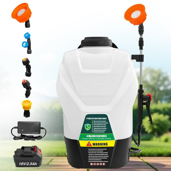 Backpack Sprayer in Lawn and Garden 4 Gallon, with 5 Spray Nozzles, Powerful Electric Battery Powered Sprayers