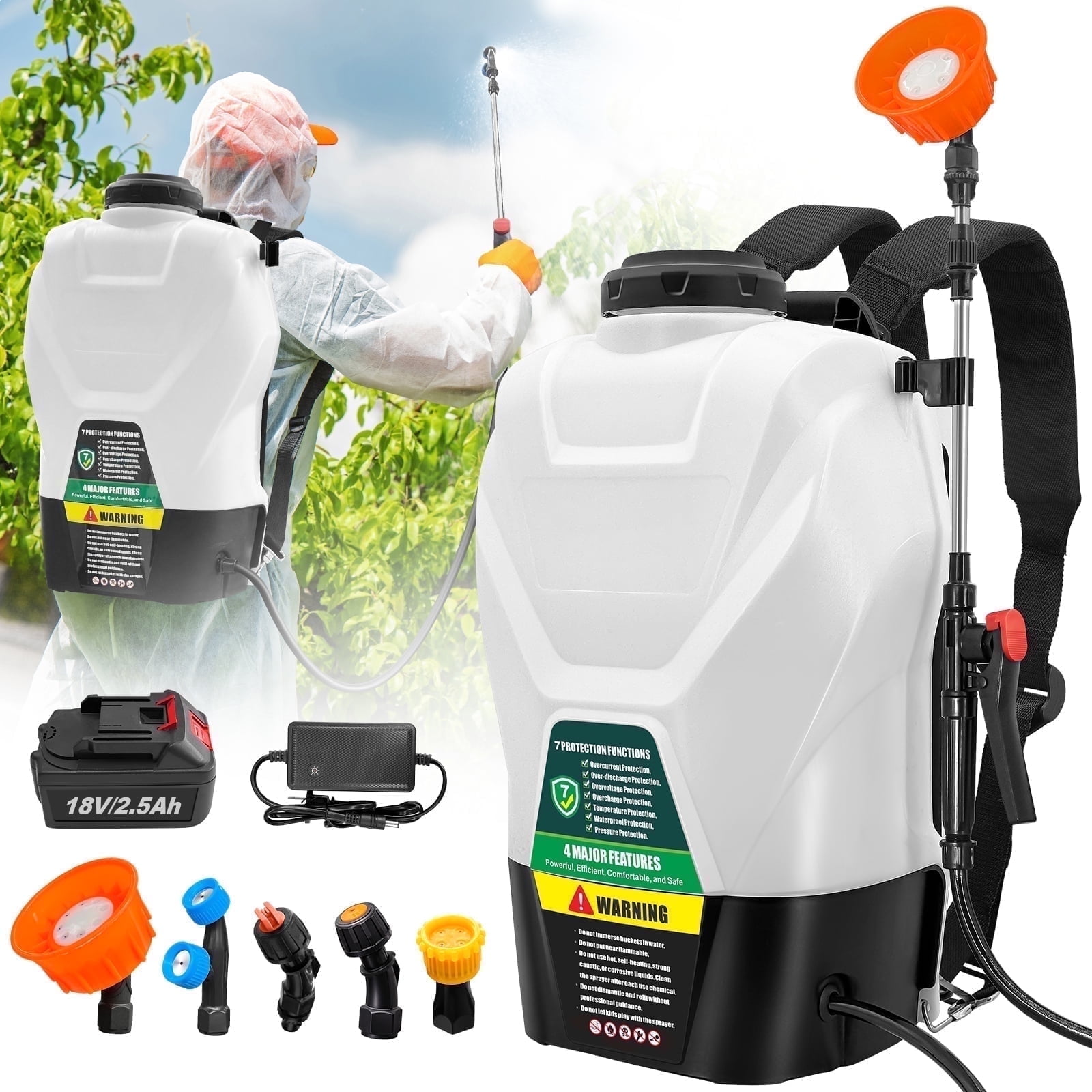 Backpack Sprayer in Lawn and Garden 4 Gallon, with 5 Spray Nozzles, Powerful Electric Battery Powered Sprayers