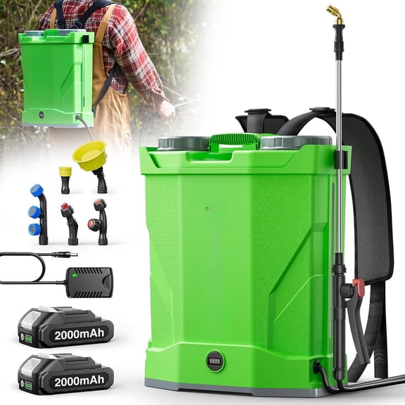 Backpack Sprayer 4 Gallon,Two 2000mAh Electric Sprayer with 0-100 PSI Adjustable, 32" Wand, 6 Nozzles for Lawn Garden Weed Pest Control & Fertilizing
