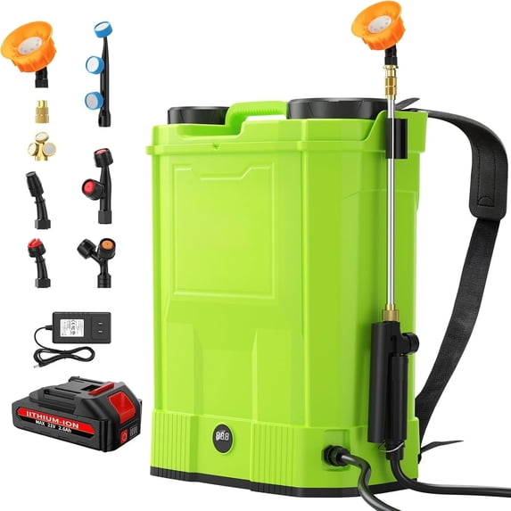 Backpack Sprayer 5.3 Gallon 20L, 100 PSI Electric Graden Sprayer Work,Weed Yard Sprayer with 21V ,8 Nozzles,Telescopic Wand,2.6Ah and Chargers Included