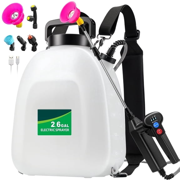 SideKing Backpack Sprayer Battery Powered 2.6 Gallon, Electric Garden Sprayer with 3 Adjustable Forces, Battery Indicator, 5 Mist Nozzles, 41" Retractable Wand, Rechargeable Sprayer for Garden Lawn