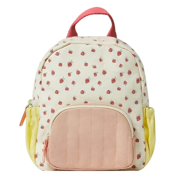 Backpack Strawberry Print Backpack for Ages 1-5 Years Small Size Lightweight Canvas Bag for Travel and Outdoor Use with Easy Clean Strawberry Print