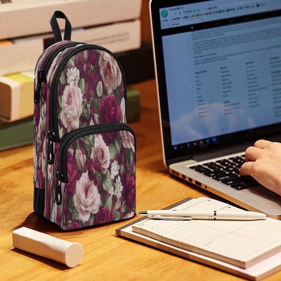 Backpack Style Pencil Pouch Pencil Case Pencil Bag Tool Bag Burgundy Roses