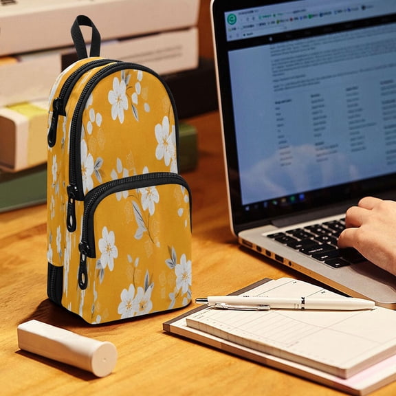 Backpack Style Pencil Pouch Pencil Case Pencil Bag Tool Bag Orange Flowers Pattern