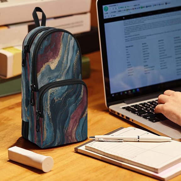 Backpack Style Pencil Pouch Pencil Case Pencil Bag Tool Bag Red Marble-patterned