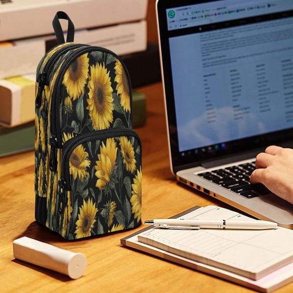 Backpack Style Pencil Pouch Pencil Case Pencil Bag Tool Bag Yellow Sunflowers Pattern