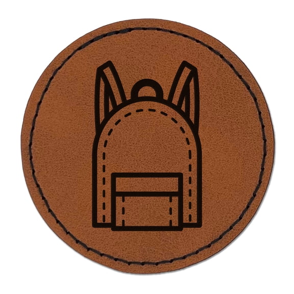 Backpack Teacher School 2.5" Faux Leather Round Engraved Iron-On Patch - Brown
