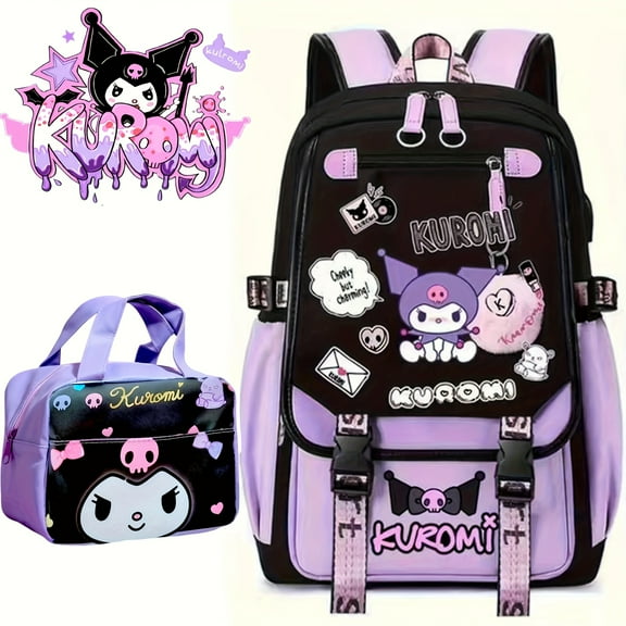 Backpack for Teens & Adults - Durable Nylon Laptop Bag with Multiple Compartments, USB Charging Ports, Free Lunch Tote & Cute Pink Skull/Bear/Heart Stickers - School, College, Travel Accessories, Back