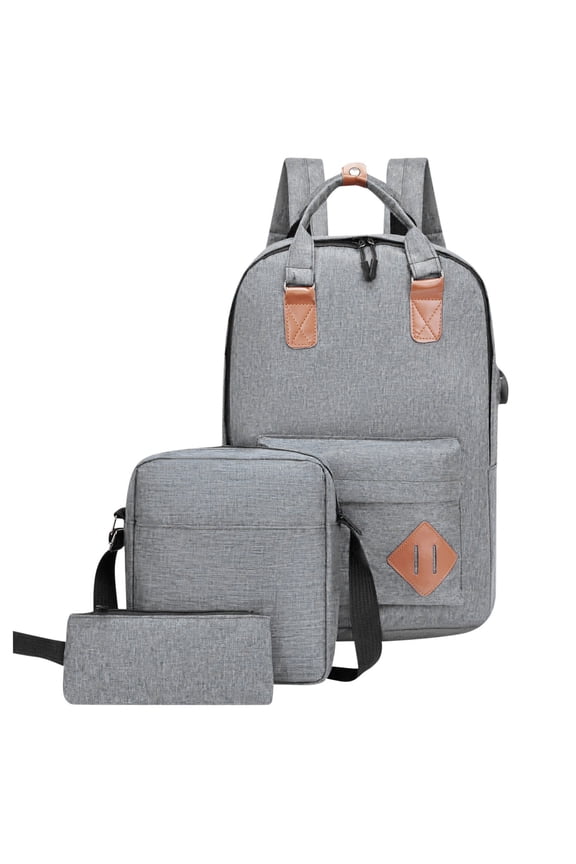 Backpack Three Piece Set, Large Capacity Usb Student Backpack, Suitable for School and Outdoor Travel, Computer Bag for Men and Women with Large Capacity (Gray)