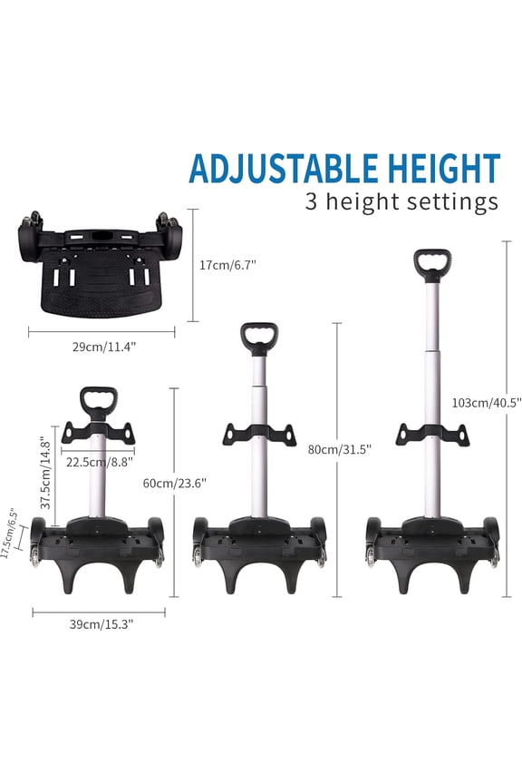 Backpack Trolley, Wheeled Cart Aluminum Alloy, Folding Trolley Cart for Schoolbag, 6 Wheels Luggage Cart with Edge Guard