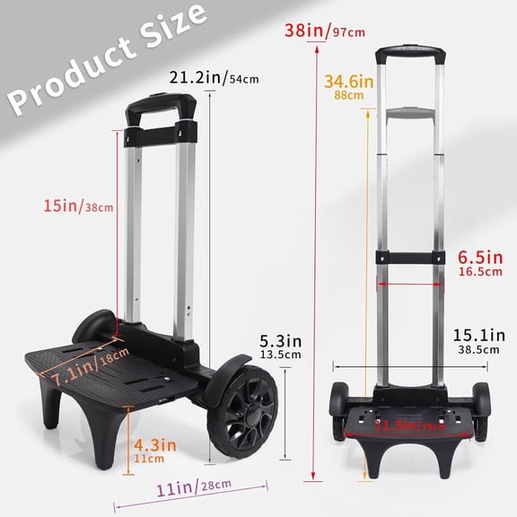Backpack Trolley, Wheeled Cart Aluminum Alloy,Luggage Cart with 2 Large Tank Wheels,Folding Hand Truck with Luggage Straps for Bags,Lunch Backpack,Golf Bag,Teenagers,Adults,School,Travel