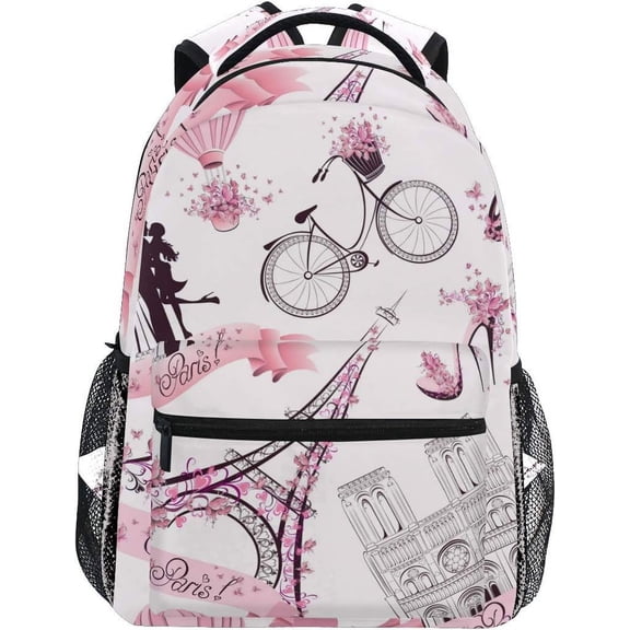 Backpack Valentine Paris Eiffel Tower Adults School Bag Casual College Bag Travel Zipper Bookbag Hiking Shoulder Daypack for Women Men