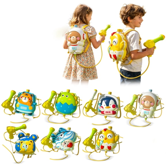 Backpack Water Gun, Cartoon Penguin 2000Ml Water Gun for Student, Water Gun with Backpack Tank, Outdoor Water Toys for Student, Lightweight 11X9.5X3 in Water Blaster with