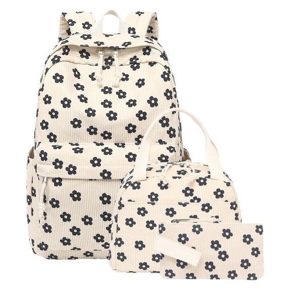 Backpack for Women Coquette Cloth Backpack 3Pcs Set,Cute College Laptop Rucksacks,Fashion Travel Daypack,Heavy-Duty Aesthetic Bow Backpack for Traval,Work,Office Supplies (Flowers)