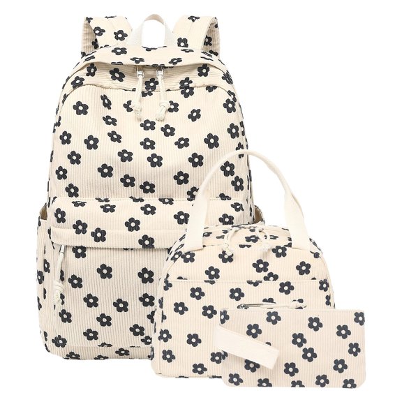 Backpack for Women Coquette Cloth Backpack 3Pcs Set,Cute College Laptop Rucksacks,Fashion Travel Daypack,Heavy-Duty Aesthetic Bow Backpack for Traval,Work,Office Supplies (Flowers)