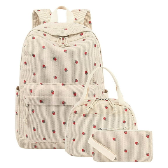 Backpack for Women Coquette Cloth Backpack 3Pcs Set,Cute College Laptop Rucksacks,Fashion Travel Daypack,Heavy-Duty Aesthetic Bow Backpack for Traval,Work,Office Supplies (Beige)