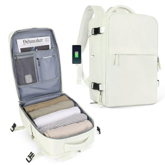 Backpack For Women Men Bag Watreproof Hiking Backpack College Laptop Backpack for Everydayon Airplane Essentials Carry on Backpack Flight Approved(White)