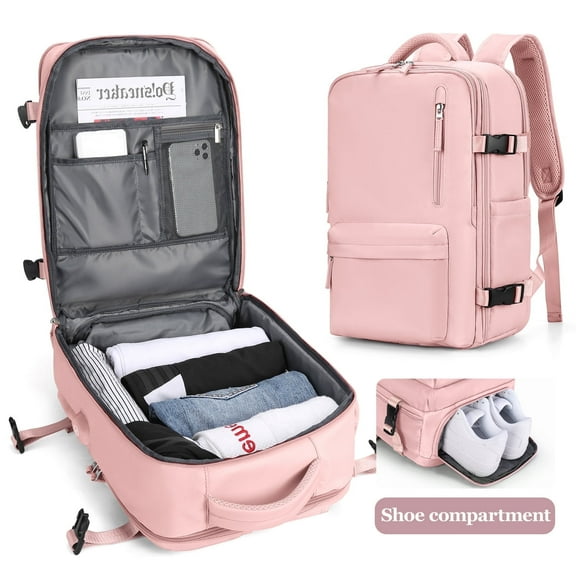 Backpack for Women Men, Carry On Backpack for Everydayon Airplane,Laptop Backpack with Shoe Compartment, Flight Approved Personal Item Bag Waterproof Luggage Backpack pink