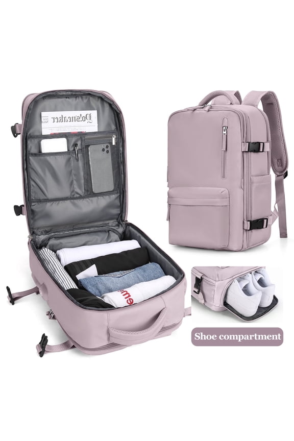 Backpack for Women Men, Carry On Backpack for Everydayon Airplane,Laptop Backpack with Shoe Compartment, Flight Approved Personal Item Bag Waterproof Luggage Backpack Lotus pink