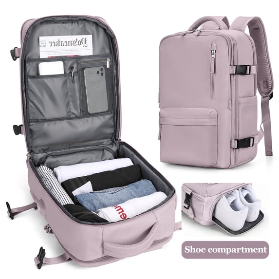 Backpack for Women Men, Carry On Backpack for Everydayon Airplane,Laptop Backpack with Shoe Compartment, Flight Approved Personal Item Bag Waterproof Luggage Backpack Lotus pink