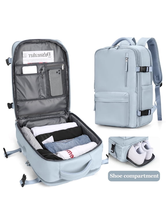 Backpack for Women Men, Carry On Backpack for Everydayon Airplane,Laptop Backpack with Shoe Compartment, Flight Approved Personal Item Bag Waterproof Luggage Backpack Blue
