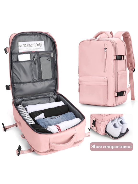 Backpack for Women Men, Carry On Backpack for Everydayon Airplane,Laptop Backpack with Shoe Compartment, Flight Approved Personal Item Bag Waterproof Luggage Backpack pink
