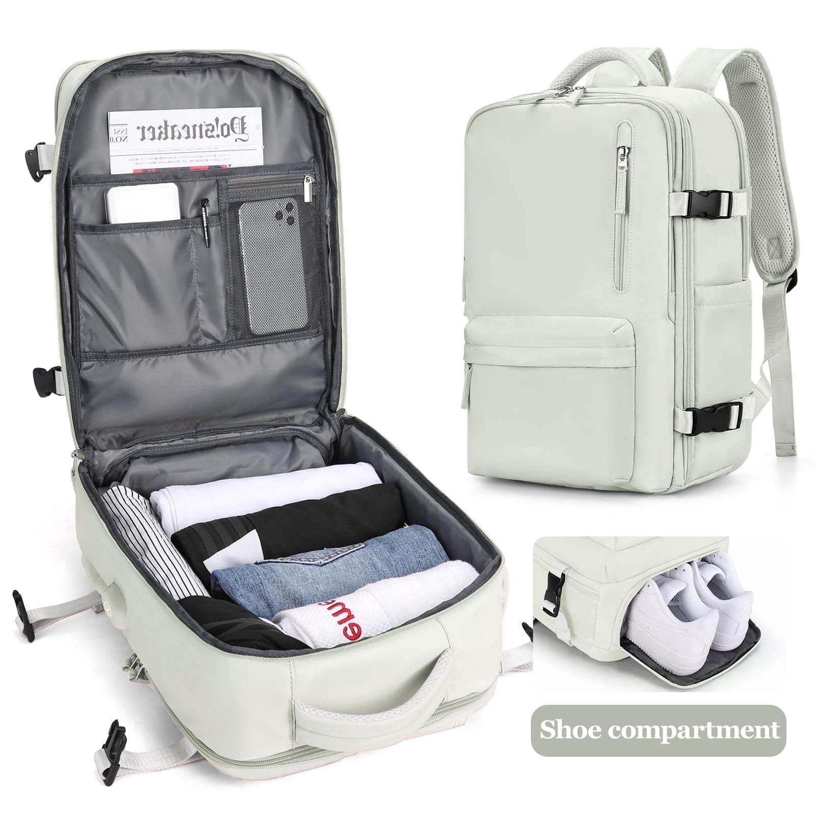 Durable Nylon Gray Backpack with shoe compartment. 65L Duffel Backpack Water Repellent Carry-on Luggage Bag  main image 4