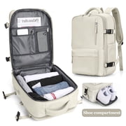Backpack for Women Men, Carry On Backpack for Everydayon Airplane,Laptop Backpack with Shoe Compartment, Flight Approved Personal Item Bag Waterproof Luggage Backpack White