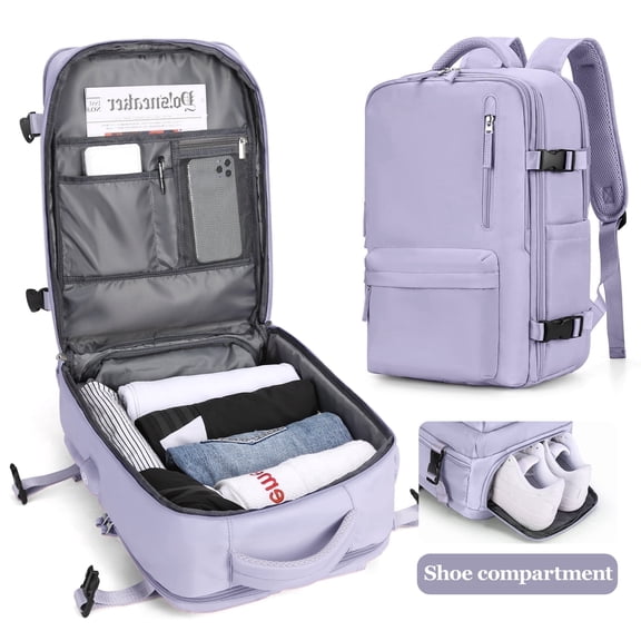 Backpack for Women Men, Carry On Backpack for Everydayon Airplane,Laptop Backpack with Shoe Compartment, Flight Approved Personal Item Bag Waterproof Luggage Backpack Taro Purple