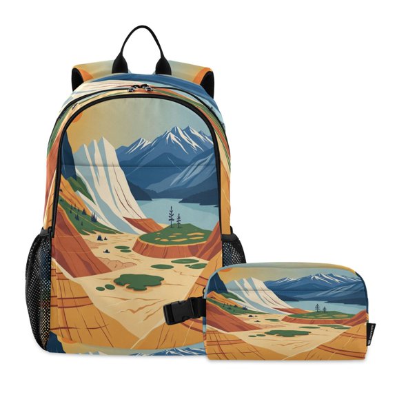 Backpack for 6-12Y with Lunch Bag Lightweight Travel Daypack Nylon, Alpine Valley Printed