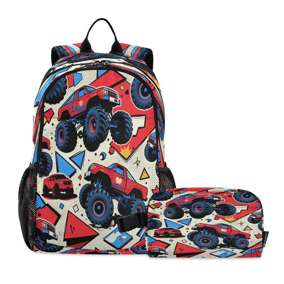 Backpack for 6-12Y with Lunch Bag Lightweight Travel Daypack Nylon, Bold Off-road Printed