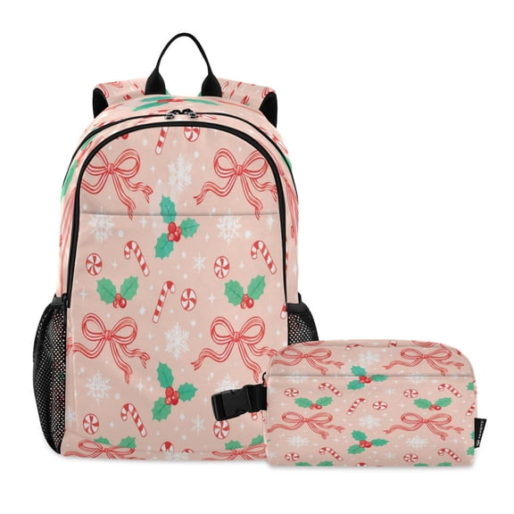 Backpack for 6-12Y with Lunch Bag Lightweight Travel Daypack Nylon, Bow Printed