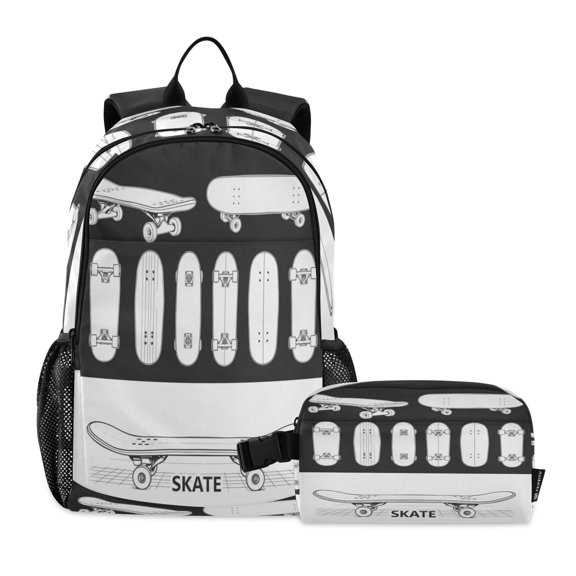 Backpack for 6-12Y with Lunch Bag Lightweight Travel Daypack Nylon, Mono-board Printed