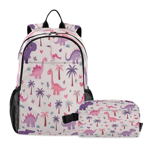 Backpack for 6-12Y with Lunch Bag Lightweight Travel Daypack Nylon, Tropic Dino Printed