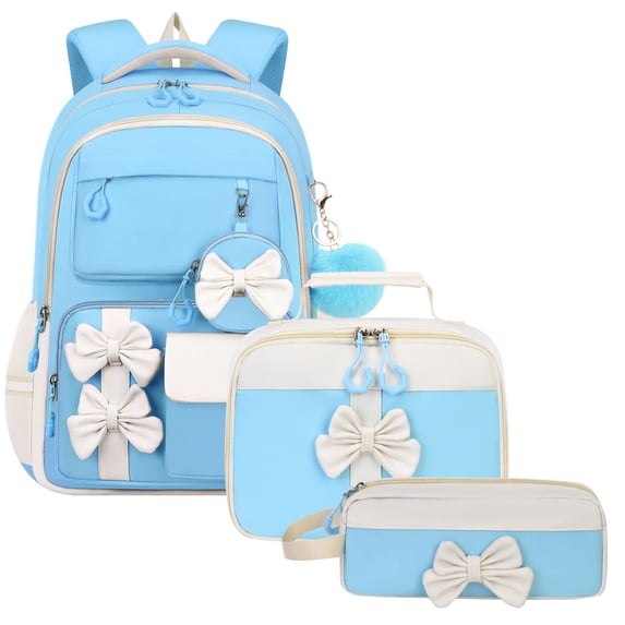 Backpack for Girls 3PCS Bow School Backpacks with Lunch Box Pencil Case Kids Backpack for Elementary Travel Backpack